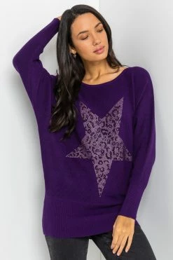 Roman Purple Animal Star Embellished Sparkle Jumper