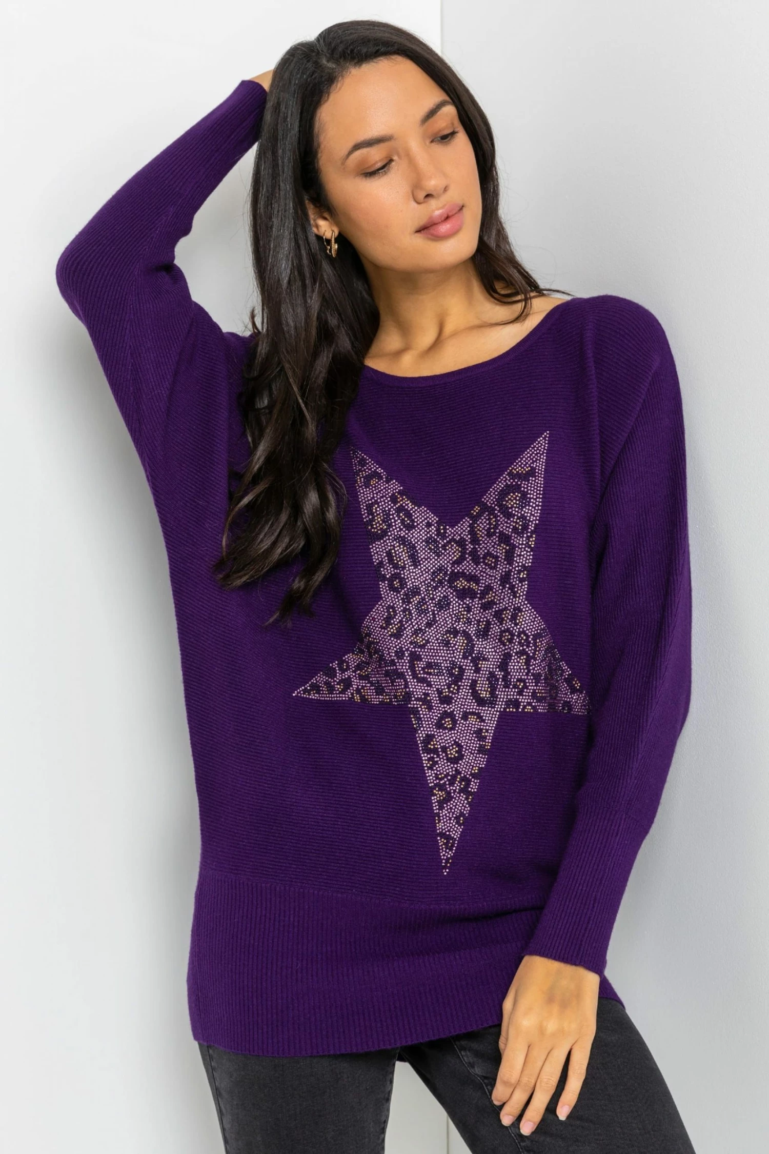 Roman Purple Animal Star Embellished Sparkle Jumper 3 Roman Purple Animal Star Embellished Sparkle Jumper