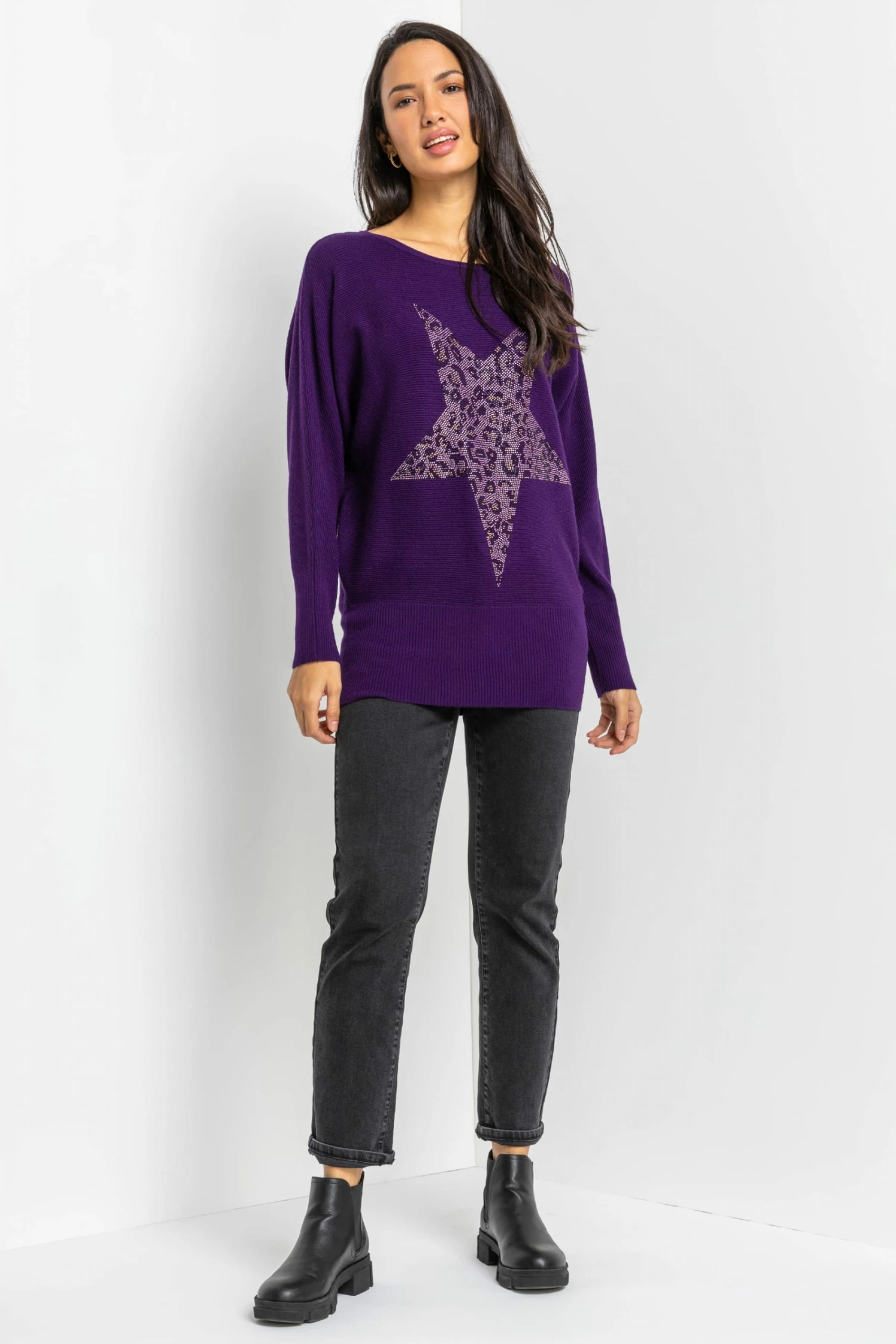 Roman Purple Animal Star Embellished Sparkle Jumper 6 Roman Purple Animal Star Embellished Sparkle Jumper - Image 4