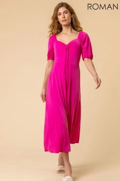 Roman Pink Ruched Jersey Tie Detail Midi Dress 9 Roman Pink Ruched Jersey Tie Detail Midi Dress -Roman Sales Shop unnamed file 894