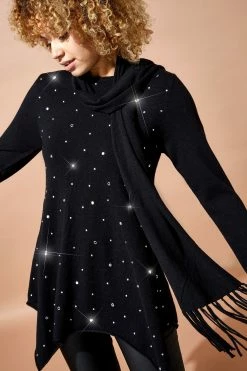 Roman Black Embellished Tunic Jumper With Scarf