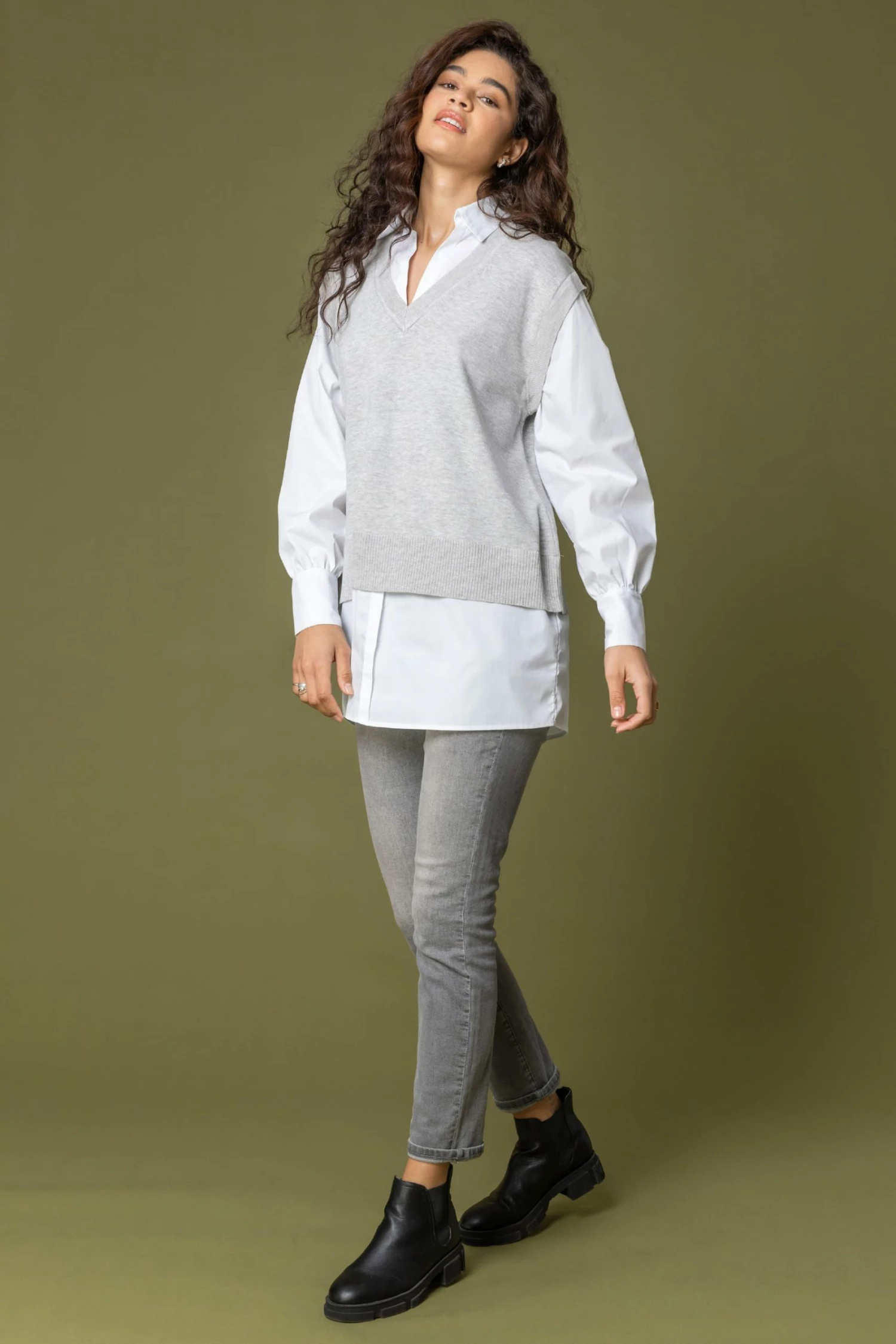 Roman Grey Cable Knit Shirt Collar Jumper 4 Roman Grey Cable Knit Shirt Collar Jumper - Image 2