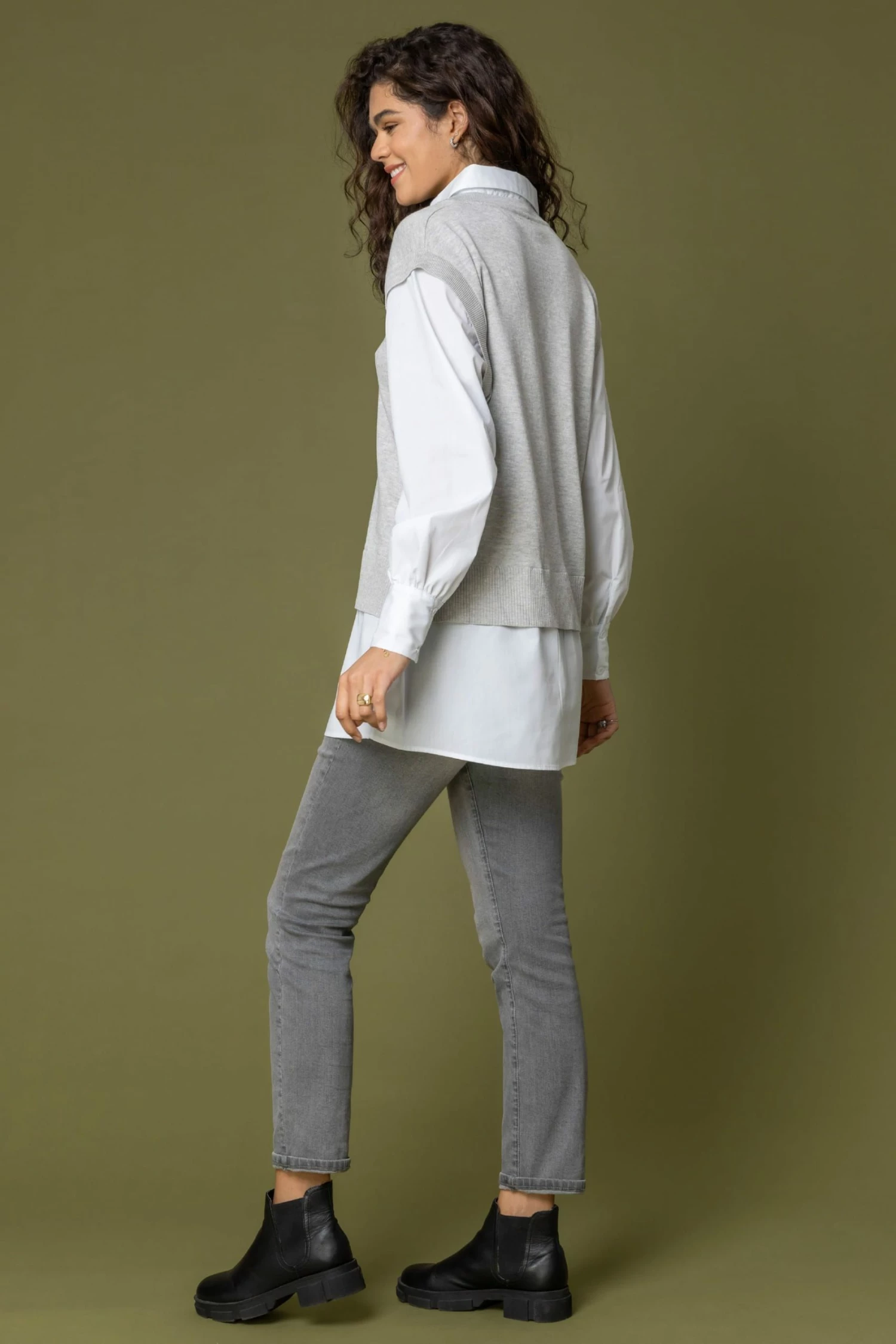 Roman Grey Cable Knit Shirt Collar Jumper 5 Roman Grey Cable Knit Shirt Collar Jumper - Image 3