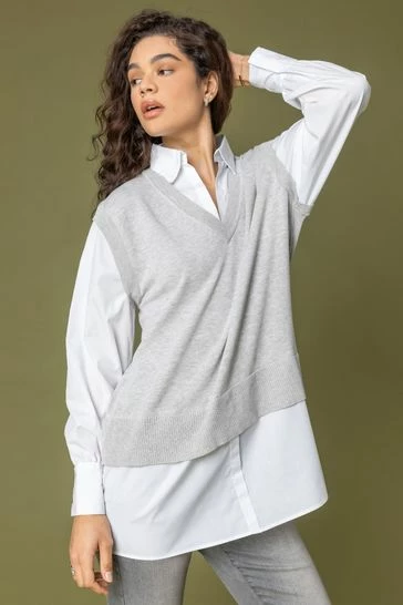 Roman Grey Cable Knit Shirt Collar Jumper 7 Roman Grey Cable Knit Shirt Collar Jumper - Image 5