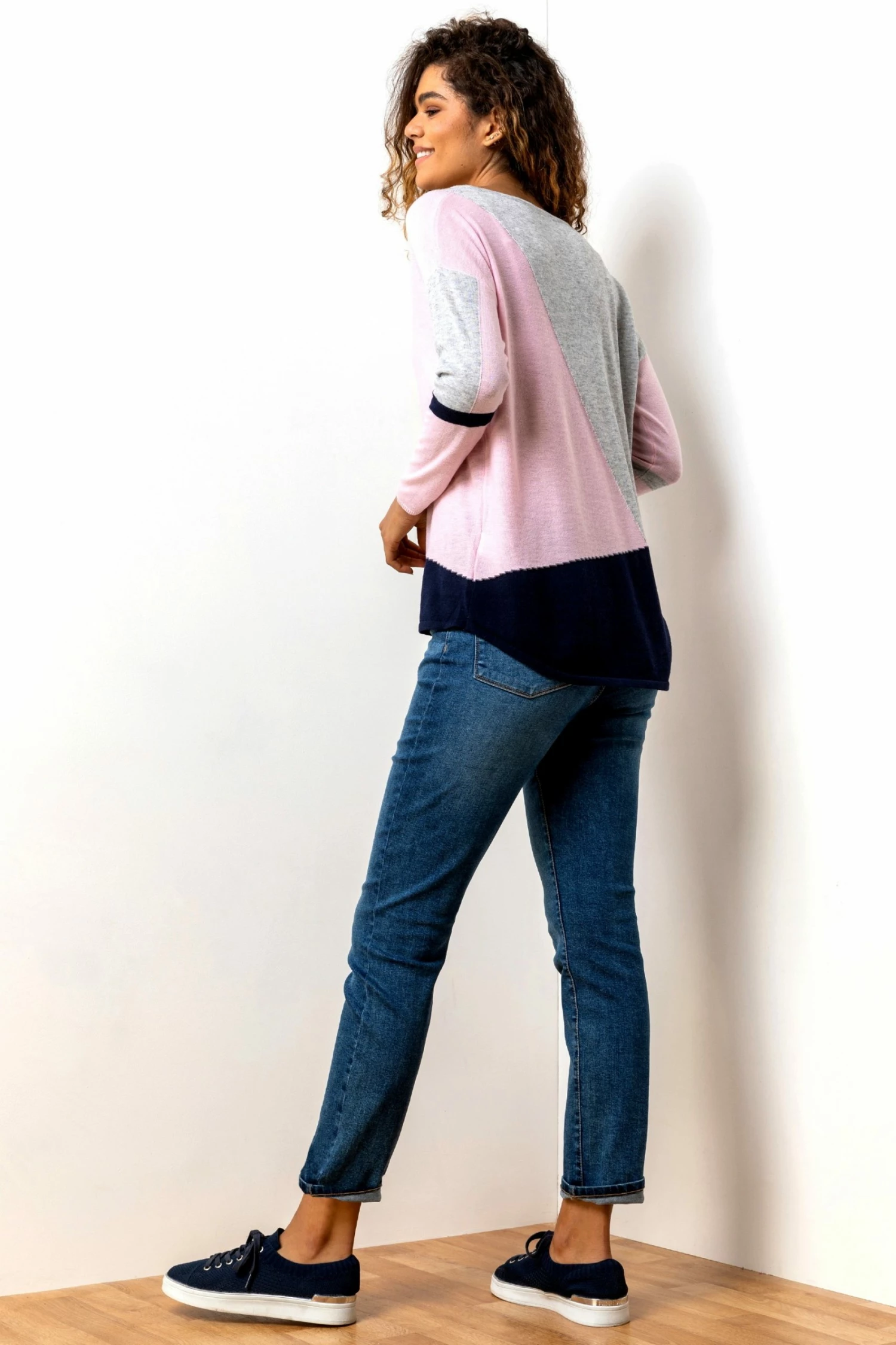 Roman Pink Colour Block Round Neck Jumper 4 Roman Pink Colour Block Round Neck Jumper - Image 2