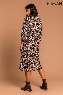 Roman Brown Animal Print Midi Shirt Dress 8 Roman Brown Animal Print Midi Shirt Dress -Roman Sales Shop unnamed file 898