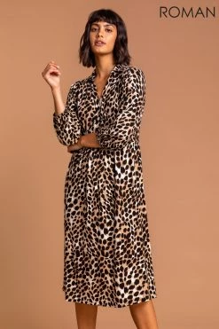 Roman Brown Animal Print Midi Shirt Dress 9 Roman Brown Animal Print Midi Shirt Dress -Roman Sales Shop unnamed file 899