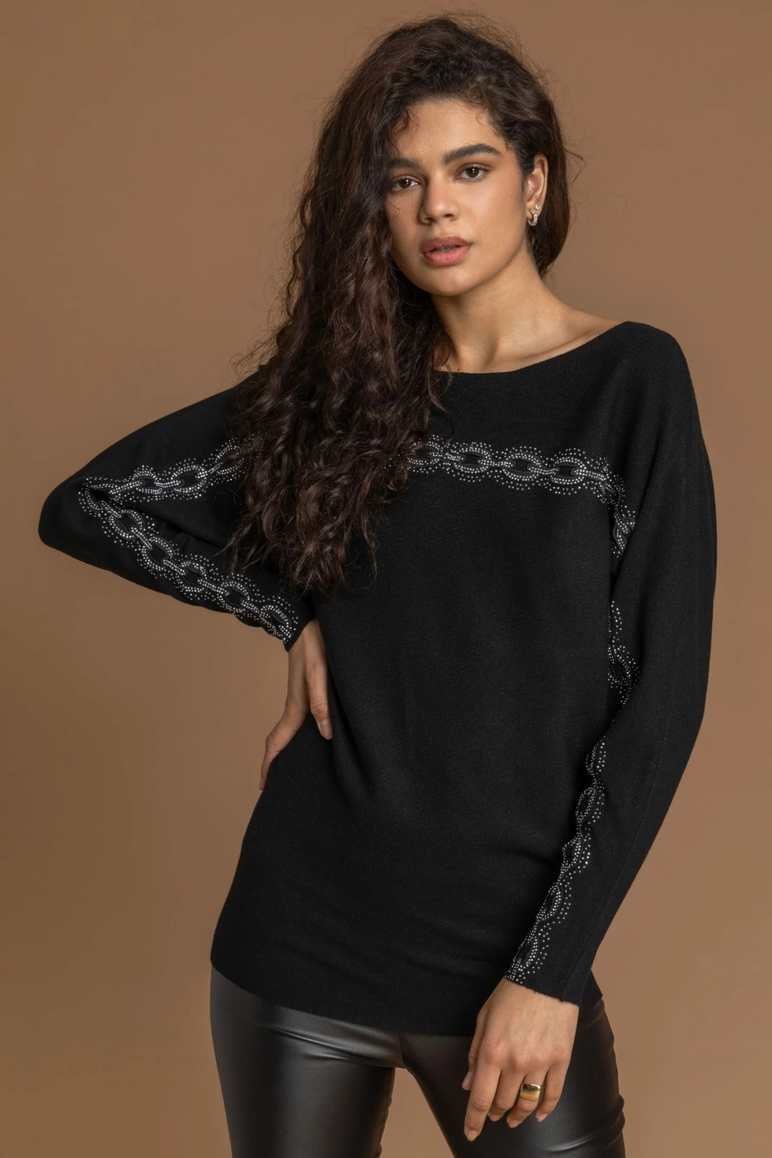 Roman Black Chain Print Sparkle Emebllished Jumper 3 Roman Black Chain Print Sparkle Emebllished Jumper