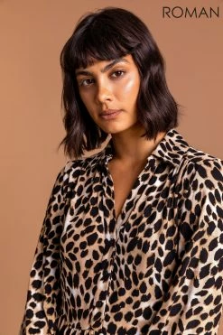 Roman Brown Animal Print Midi Shirt Dress 10 Roman Brown Animal Print Midi Shirt Dress -Roman Sales Shop unnamed file 900