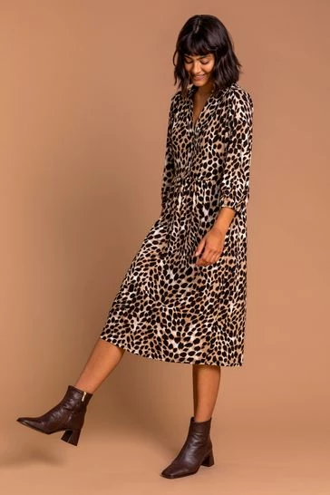 Roman Brown Animal Print Midi Shirt Dress 7 Roman Brown Animal Print Midi Shirt Dress - Image 5