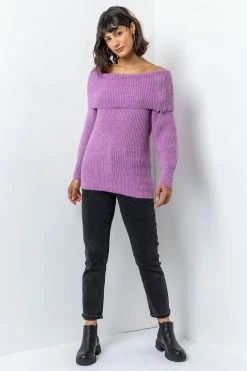 Roman Purple Ribbed Bardot Zip Neck Jumper 9 Roman Purple Ribbed Bardot Zip Neck Jumper -Roman Sales Shop unnamed file 9018