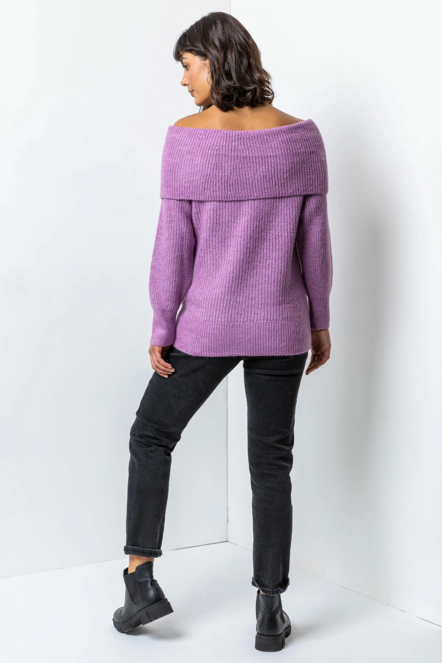 Roman Purple Ribbed Bardot Zip Neck Jumper 5 Roman Purple Ribbed Bardot Zip Neck Jumper - Image 3