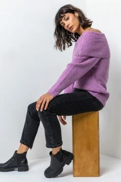 Roman Purple Ribbed Bardot Zip Neck Jumper 12 Roman Purple Ribbed Bardot Zip Neck Jumper -Roman Sales Shop unnamed file 9021