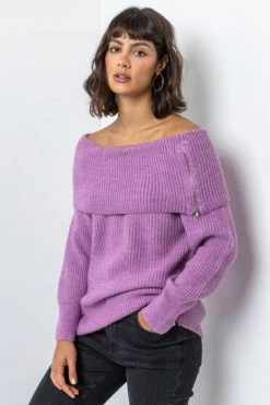 Roman Purple Ribbed Bardot Zip Neck Jumper 13 Roman Purple Ribbed Bardot Zip Neck Jumper -Roman Sales Shop unnamed file 9022