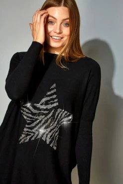 Roman Black Animal Star Embellished Lounge Jumper