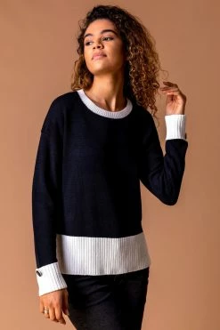 Roman Blue Contrast Colour Block Jumper