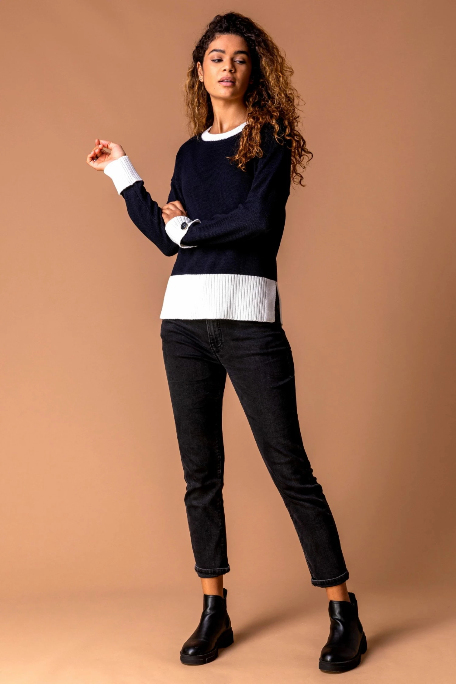 Roman Blue Contrast Colour Block Jumper 4 Roman Blue Contrast Colour Block Jumper - Image 2