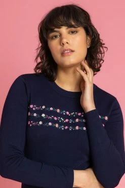 Roman Blue Ditsy Floral Embroidered Crew Neck Jumper 11 Roman Blue Ditsy Floral Embroidered Crew Neck Jumper -Roman Sales Shop unnamed file 9045