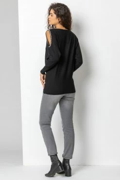 Roman Black Chain Embellished Cold Shoulder Jumper 9 Roman Black Chain Embellished Cold Shoulder Jumper -Roman Sales Shop unnamed file 9050