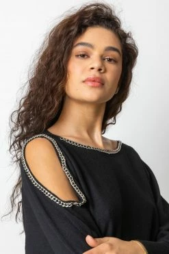 Roman Black Chain Embellished Cold Shoulder Jumper 10 Roman Black Chain Embellished Cold Shoulder Jumper -Roman Sales Shop unnamed file 9051