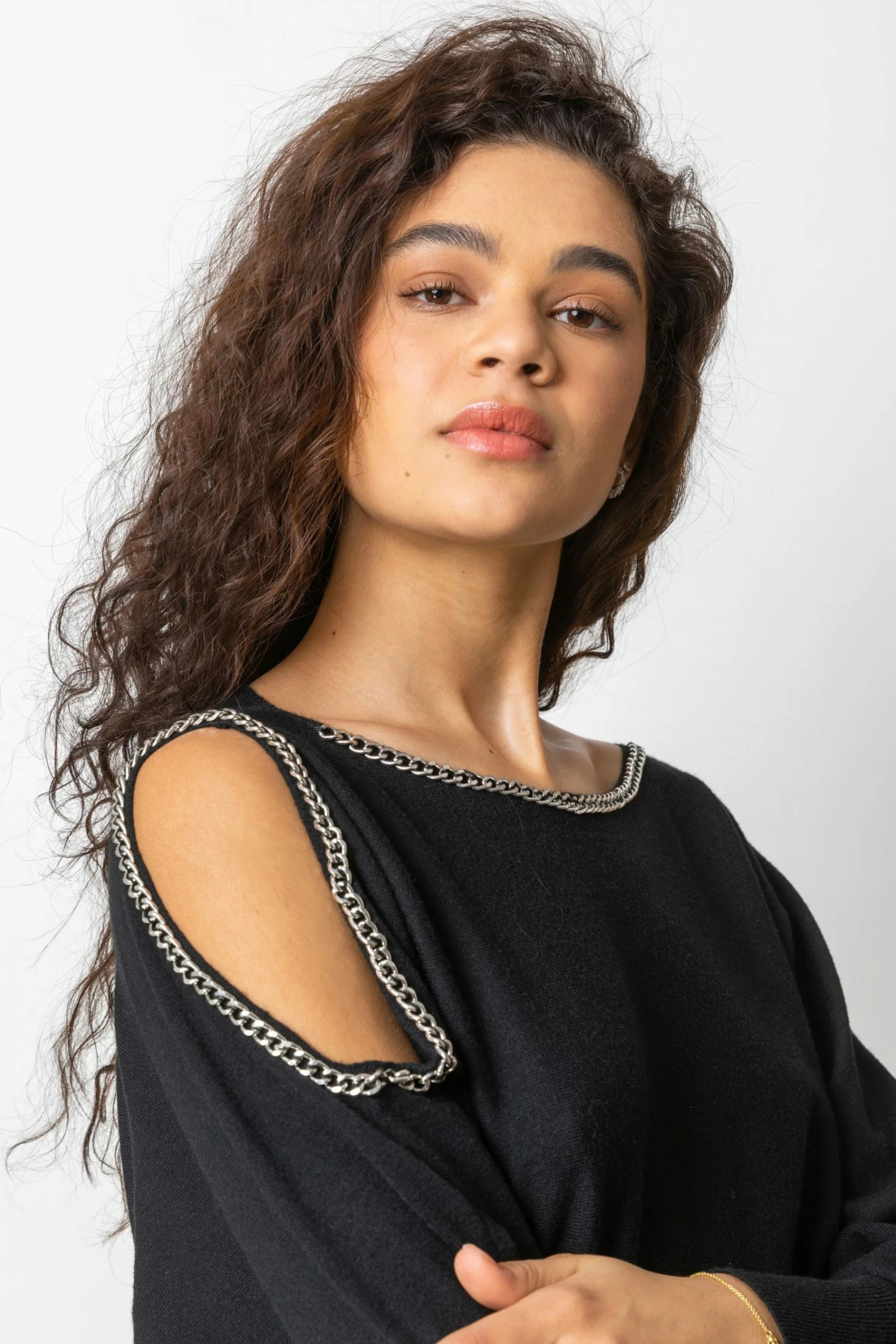 Roman Black Chain Embellished Cold Shoulder Jumper 6 Roman Black Chain Embellished Cold Shoulder Jumper - Image 4