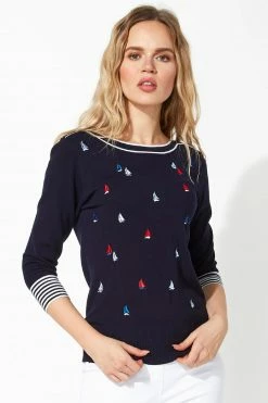 Roman Blue Boat Embroidered Jumper