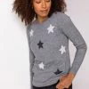Roman Grey Star Print Crew Neck Jumper