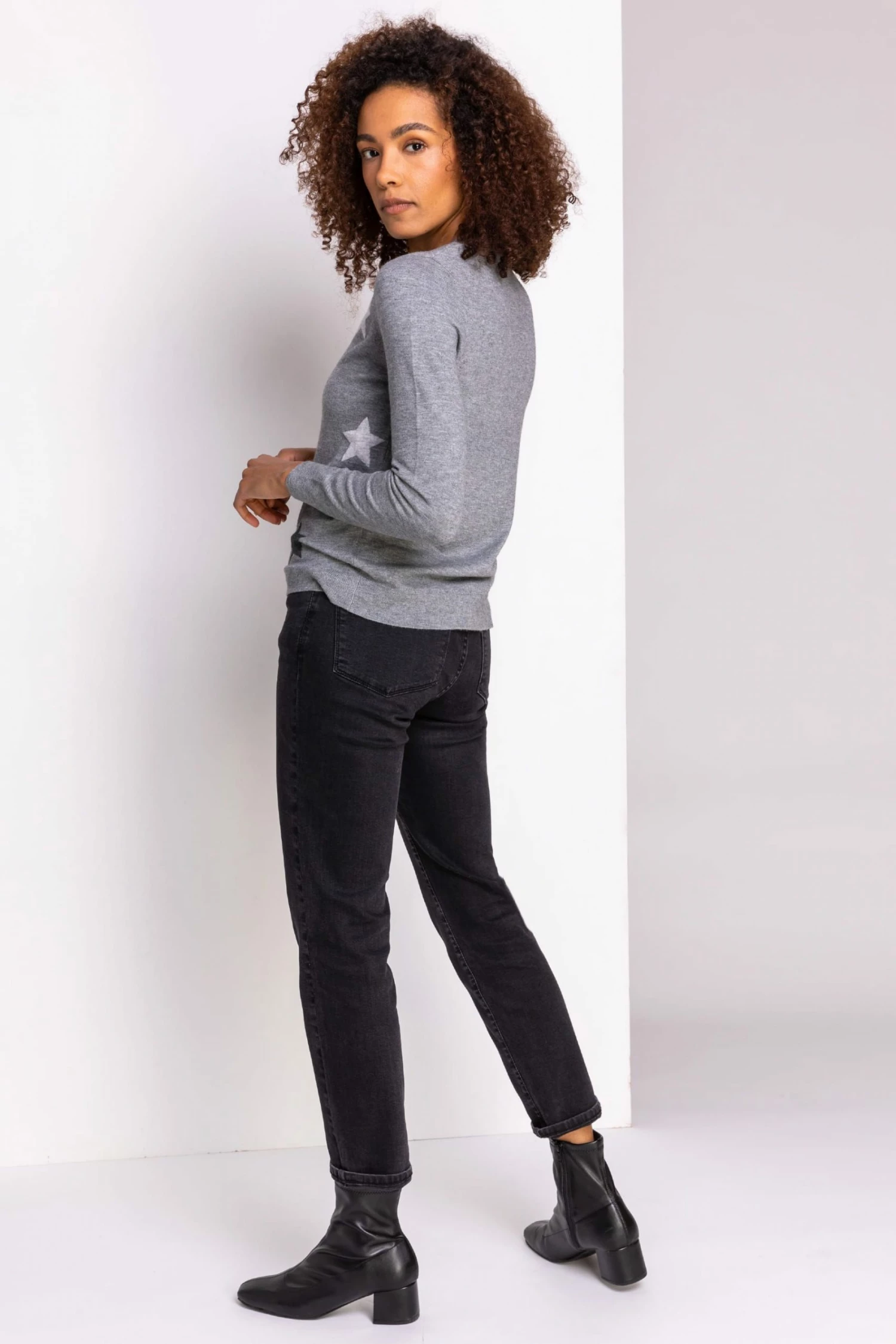 Roman Grey Star Print Crew Neck Jumper 4 Roman Grey Star Print Crew Neck Jumper - Image 2