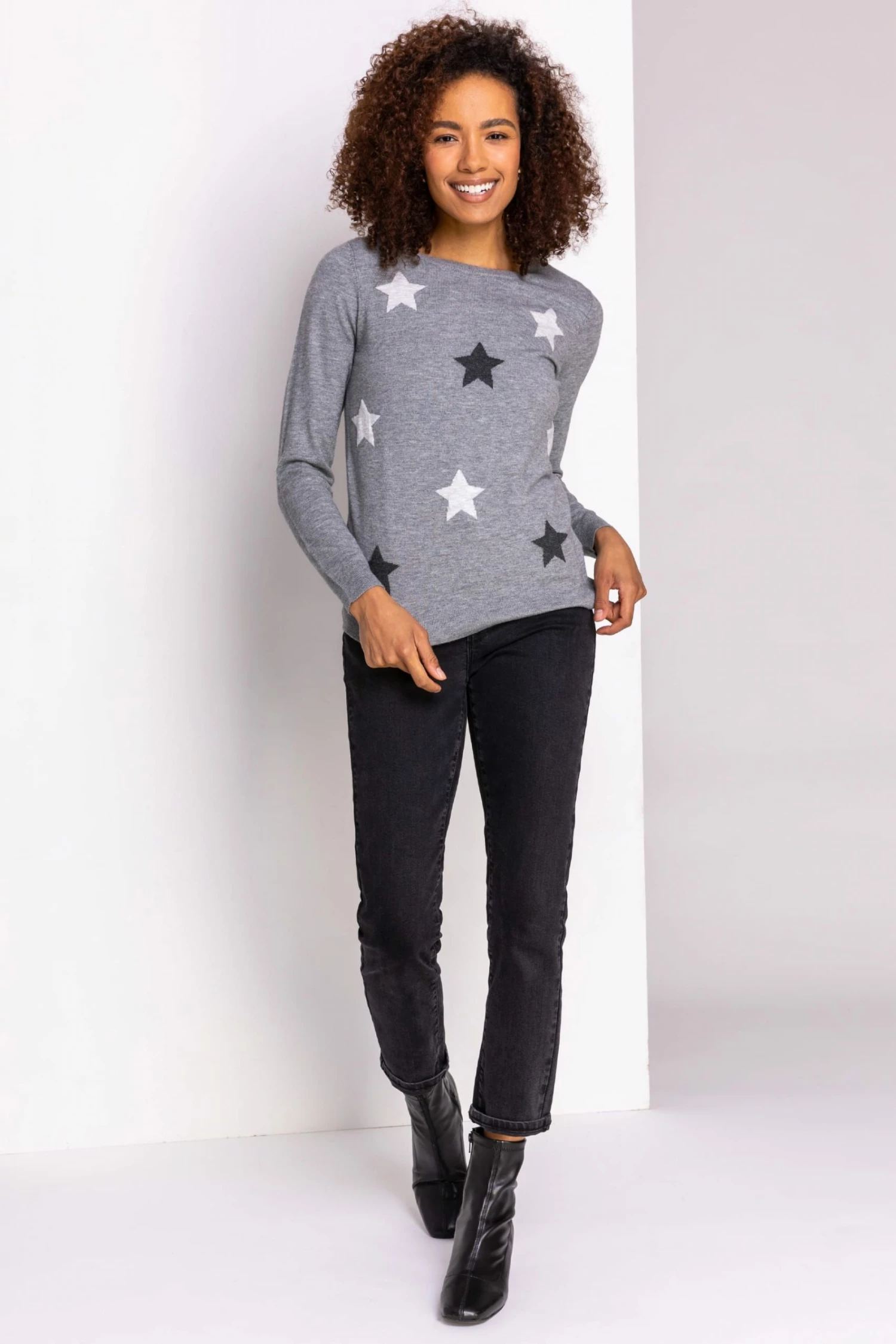 Roman Grey Star Print Crew Neck Jumper 5 Roman Grey Star Print Crew Neck Jumper - Image 3