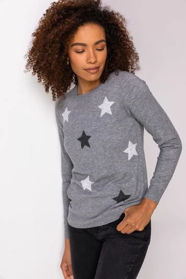 Roman Grey Star Print Crew Neck Jumper 8 Roman Grey Star Print Crew Neck Jumper - Image 6