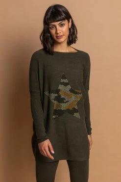 Roman Green Star Camo Embellished Jumper