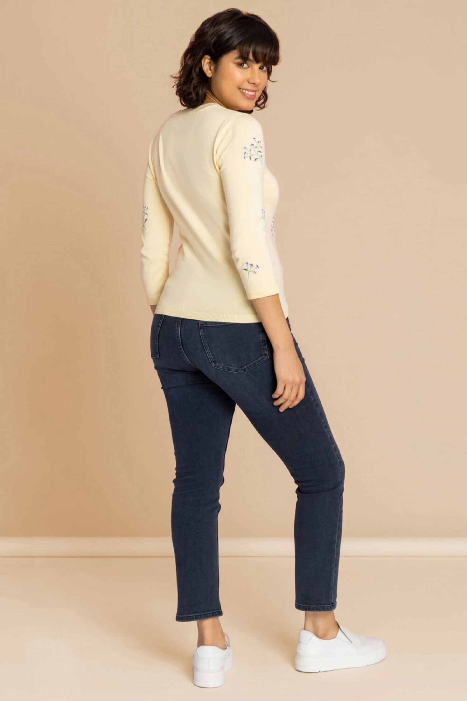 Roman Yellow Floral Embroidered Crew Neck Jumper 4 Roman Yellow Floral Embroidered Crew Neck Jumper - Image 2