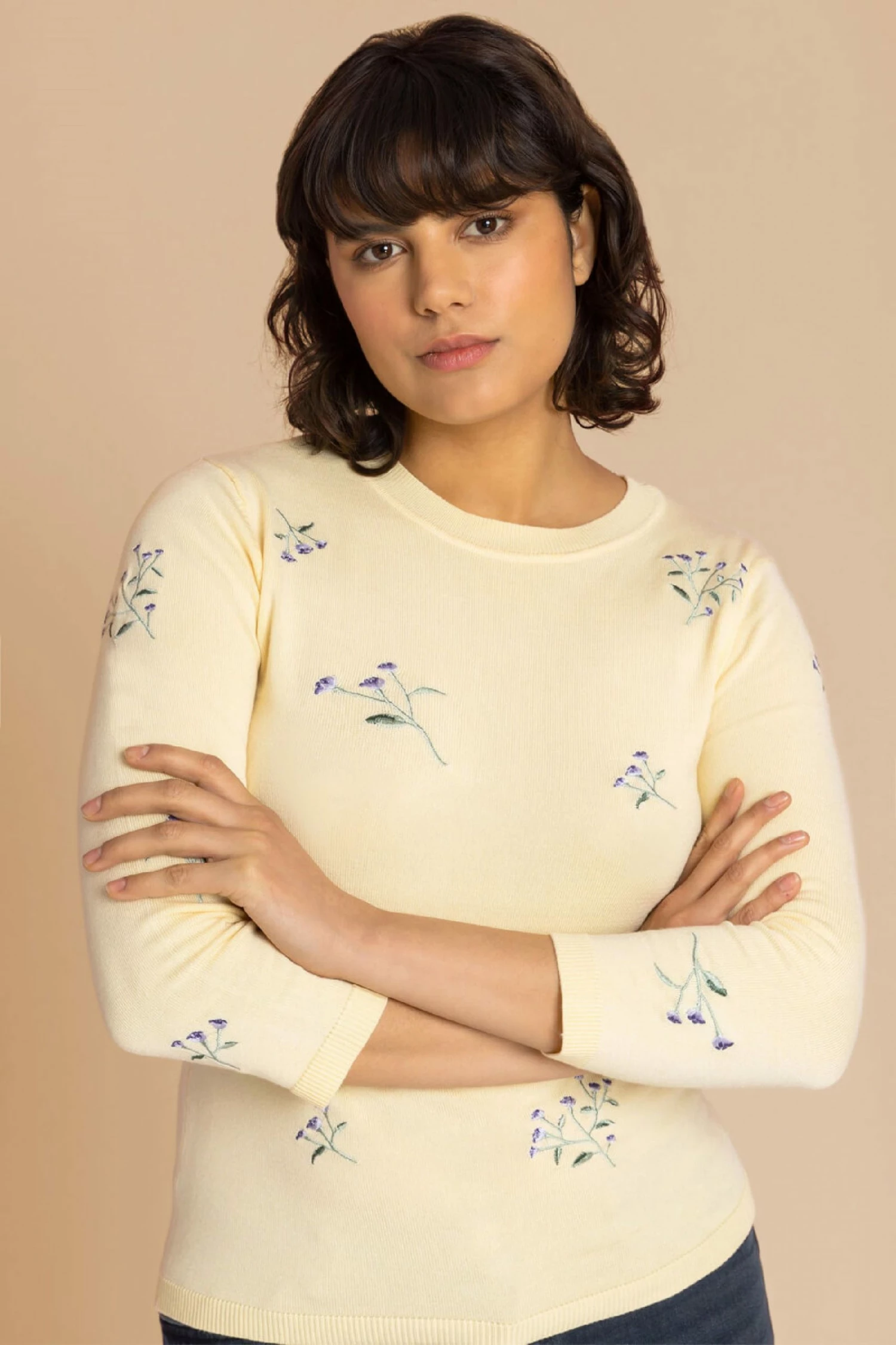 Roman Yellow Floral Embroidered Crew Neck Jumper 6 Roman Yellow Floral Embroidered Crew Neck Jumper - Image 4