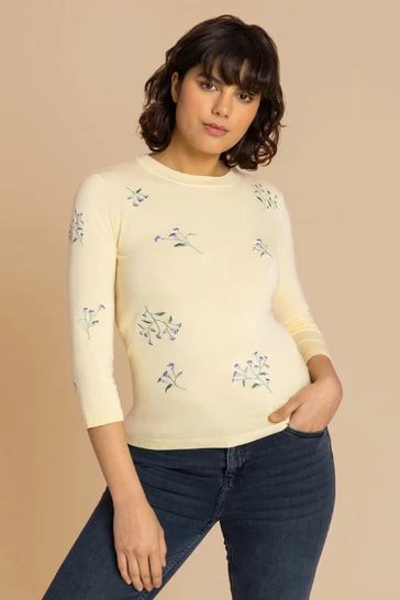 Roman Yellow Floral Embroidered Crew Neck Jumper 8 Roman Yellow Floral Embroidered Crew Neck Jumper - Image 6