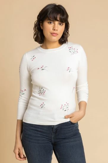 Roman Yellow Floral Embroidered Crew Neck Jumper 9 Roman Yellow Floral Embroidered Crew Neck Jumper - Image 7