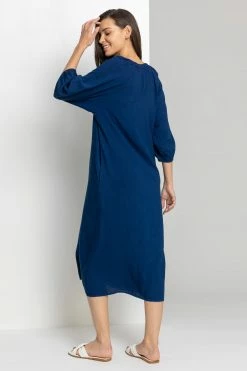 Roman Blue Buttoned Notch Neck A-Line Dress 10 Roman Blue Buttoned Notch Neck A-Line Dress -Roman Sales Shop unnamed file 909