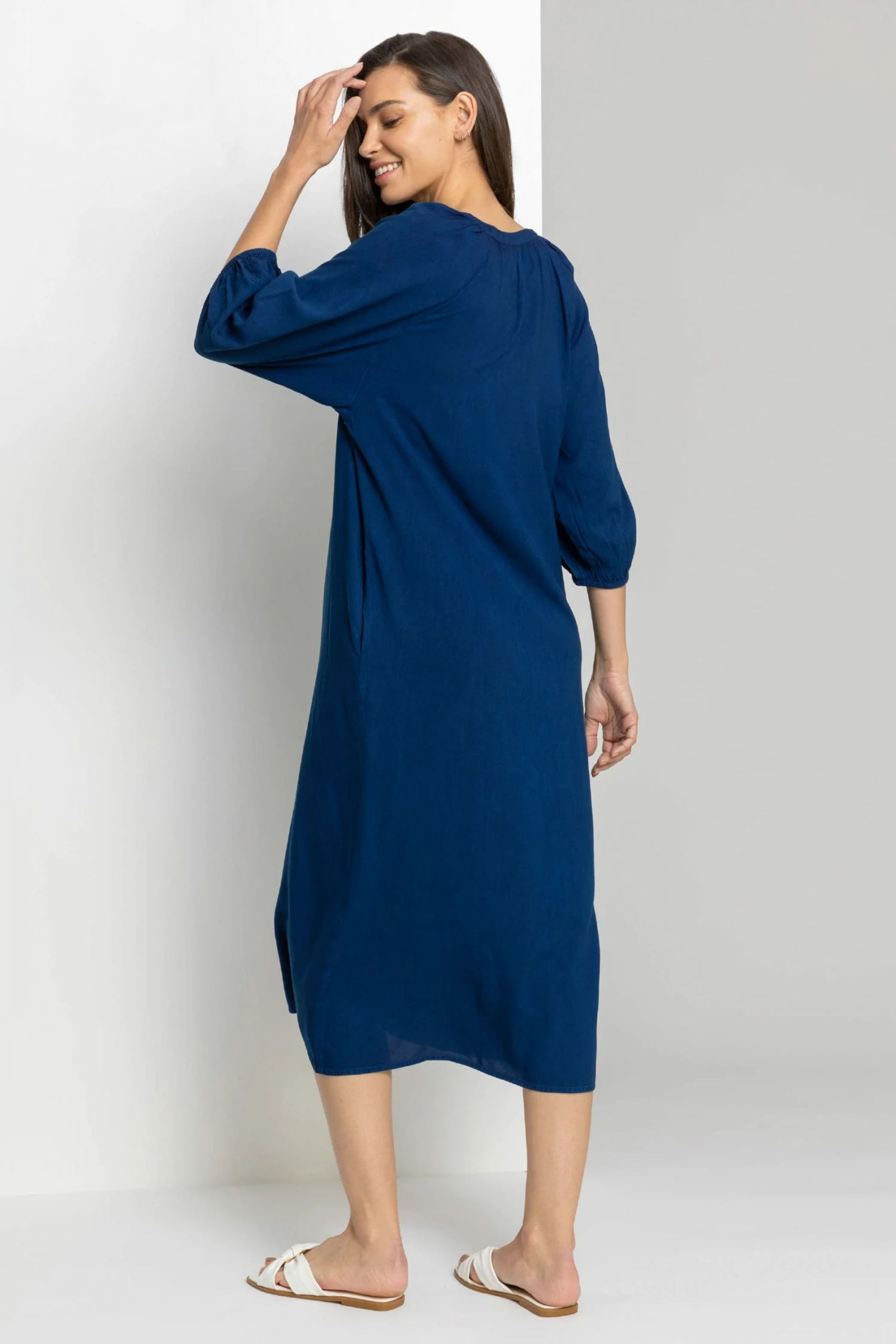 Roman Blue Buttoned Notch Neck A-Line Dress 5 Roman Blue Buttoned Notch Neck A-Line Dress - Image 3