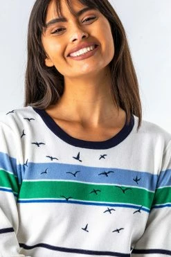Roman Ivory Nautical Bird Embroidered Stripe Jumper -Roman Sales Shop unnamed file 9094