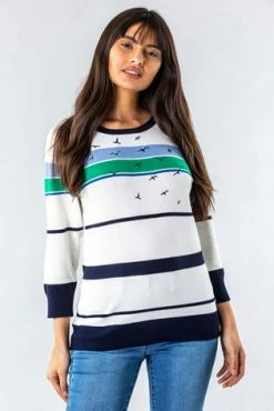 Roman Ivory Nautical Bird Embroidered Stripe Jumper -Roman Sales Shop unnamed file 9095