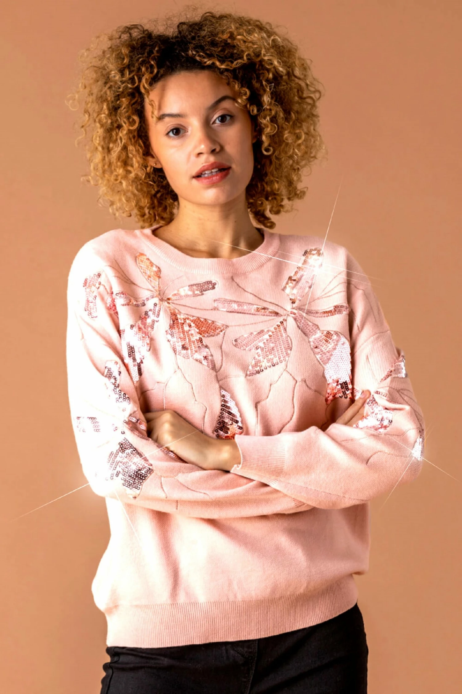 Roman Pink Floral Sequin Embellished Jumper 6 Roman Pink Floral Sequin Embellished Jumper - Image 4