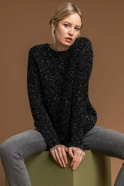 Roman Black Curved Hem Stitch Detail Jumper