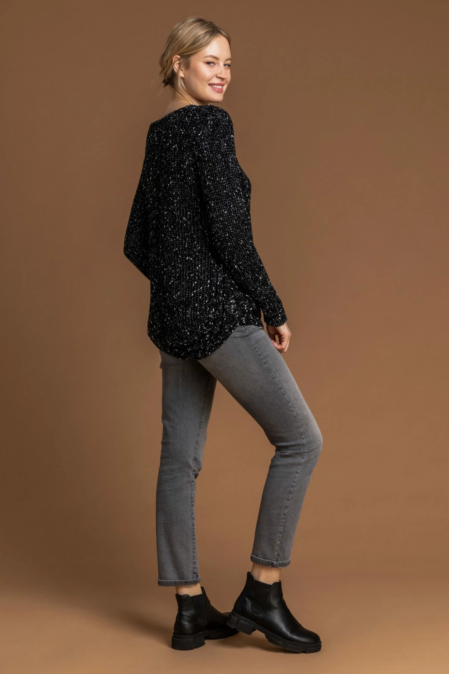 Roman Black Curved Hem Stitch Detail Jumper 4 Roman Black Curved Hem Stitch Detail Jumper - Image 2