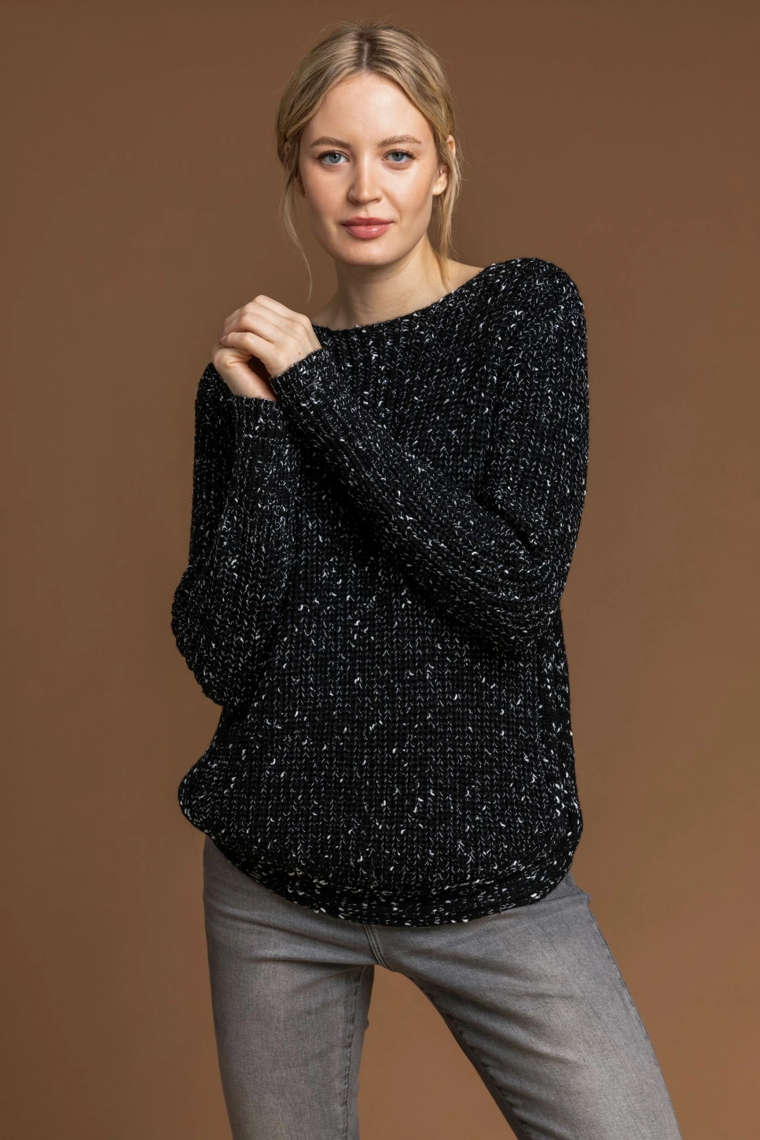 Roman Black Curved Hem Stitch Detail Jumper 5 Roman Black Curved Hem Stitch Detail Jumper - Image 3