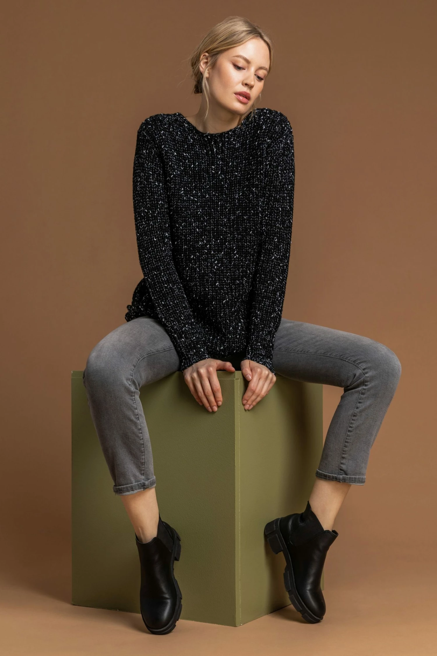 Roman Black Curved Hem Stitch Detail Jumper 7 Roman Black Curved Hem Stitch Detail Jumper - Image 5