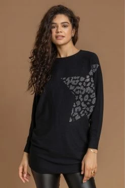 Roman Black Animal Star Embellished Sparkle Jumper