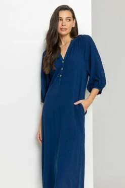 Roman Blue Buttoned Notch Neck A-Line Dress 13 Roman Blue Buttoned Notch Neck A-Line Dress -Roman Sales Shop unnamed file 912