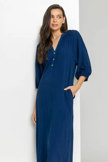 Roman Blue Buttoned Notch Neck A-Line Dress 8 Roman Blue Buttoned Notch Neck A-Line Dress - Image 6