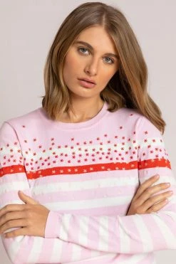 Roman Pink Ditsy Floral Embroidered Stripe Print Jumper -Roman Sales Shop unnamed file 9122