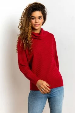 Roman Red Textured Cowl Neck Jumper