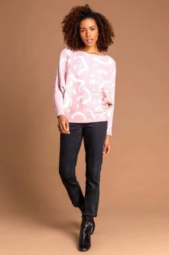Roman Pink Animal Print Scoop Neck Jumper -Roman Sales Shop unnamed file 9141
